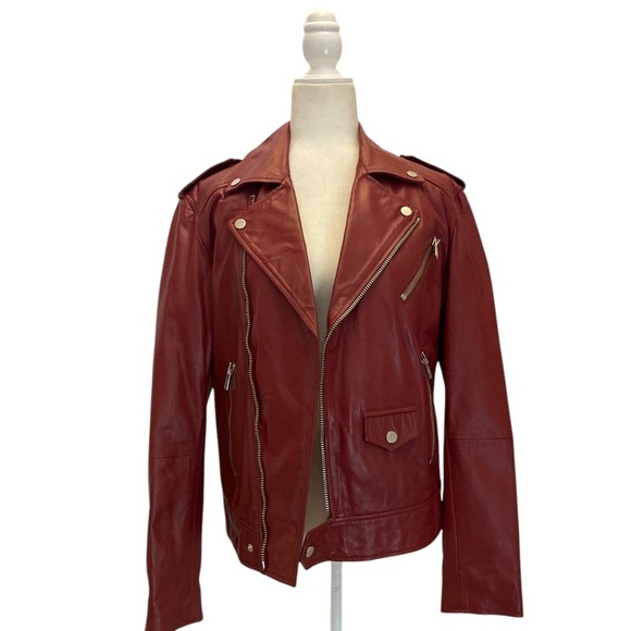 Deadwood River Biker Leather Jacket Stockholm Sweden in Burgundy Women’s Small - Picture 6 of 15
